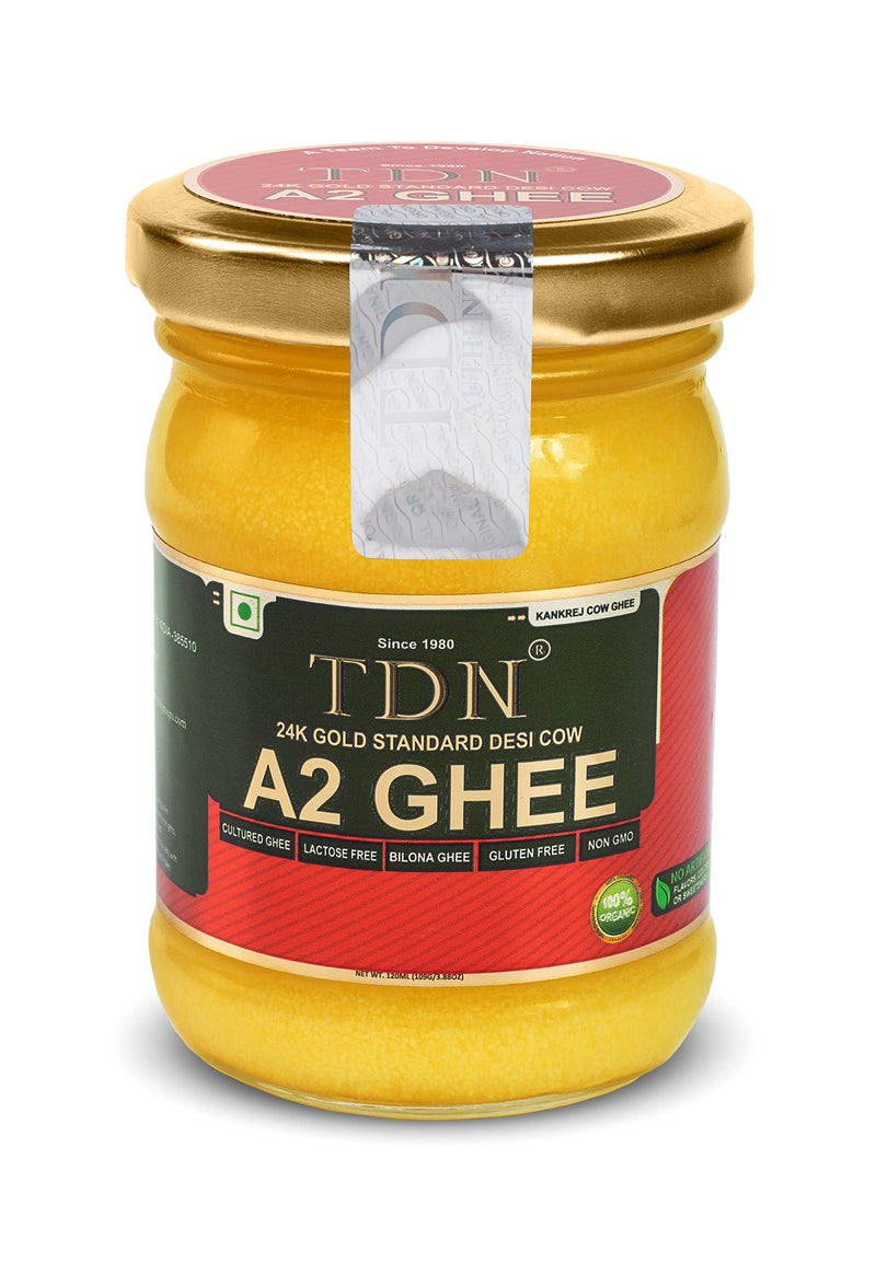 TDN Farm Fresh A2 Cow Ghee -120ML Glass Bottle, NDDB A2 Lab Certified, A2 Ghee Bilona Method, A2 Organic Cow Ghee, Grassfed, Cultured Premium & Traditional Ghee, Curd Churned A2 Ghee, A2 Pure Ghee