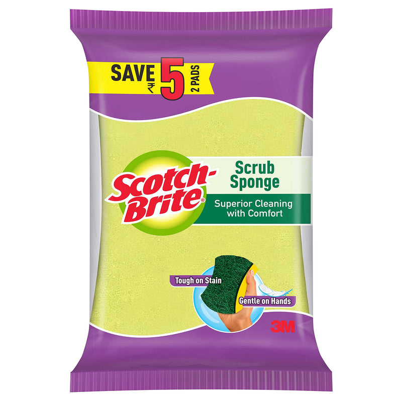 Scotch-Brite Scrub Sponge Ideal for dishwash liquid Pack of 2 ( 10cm X 6cm)