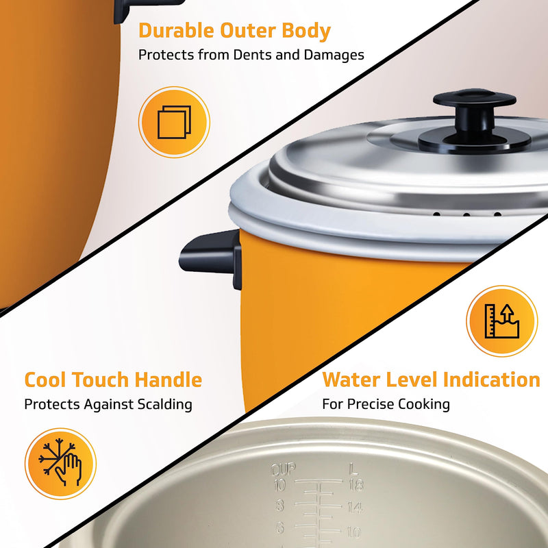 V-Guard VRCD 1.8 Litre Electric Rice Cooker, 5 Year Heating Plate & 2 Year Product Warranty, Automatic Cooking with Warm & Cook Functions, Pale Orange