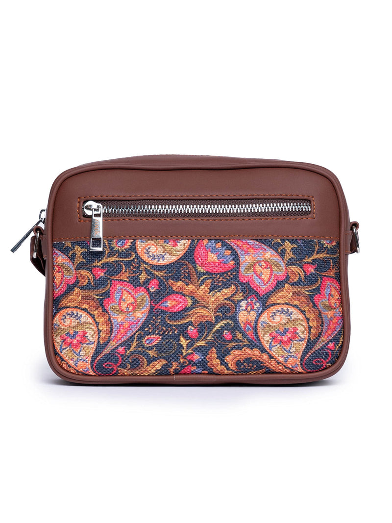 ZOUK Handmade Vegan Leather Paisley Print Women's Sling Bags With Adjustable Shoulder Strap