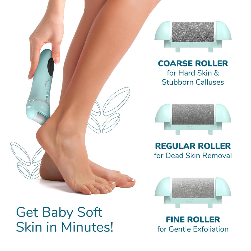 Caresmith Bloom Rechargeable Callus Remover for Feet | Foot scrubber for dead skin | 3 Roller Heads for Dead Skin Removal | Pedicure Machine