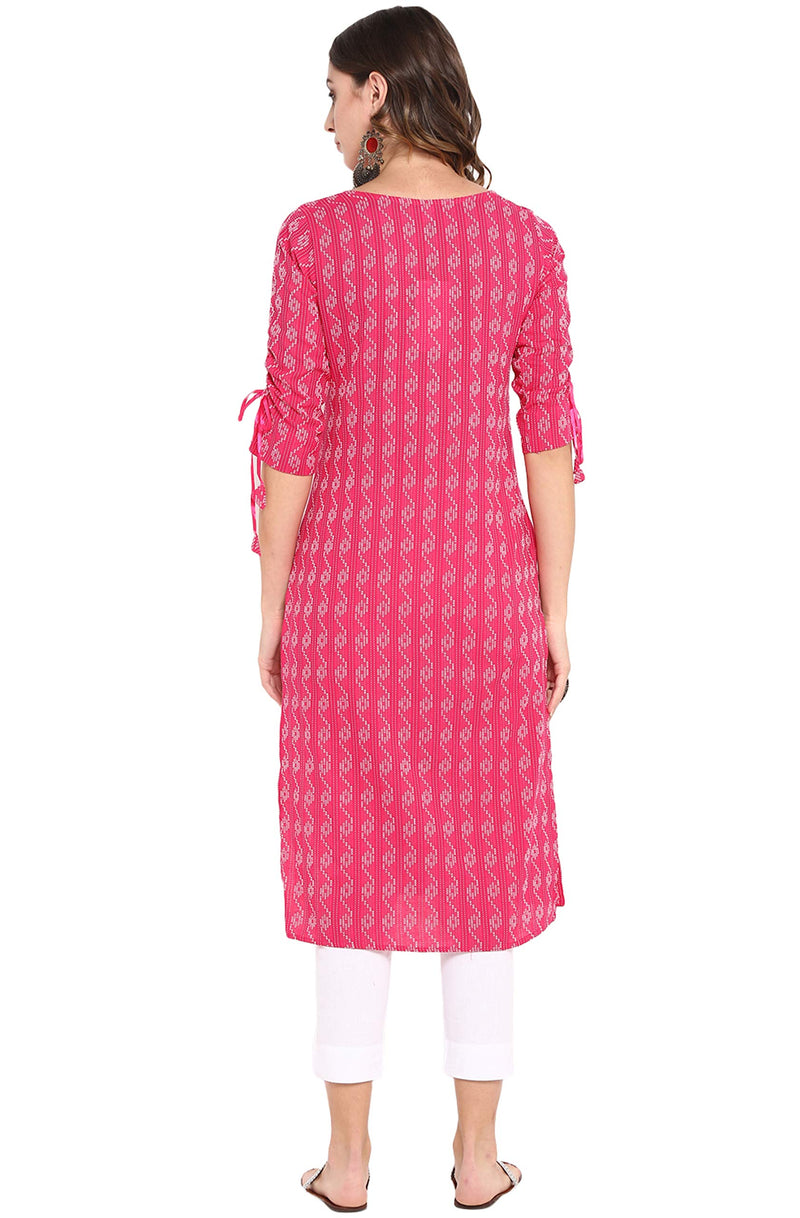 Janasya Women's Pure Cotton Straight Kurta Pink