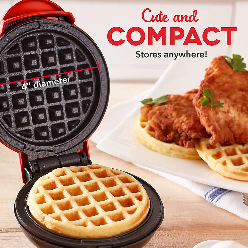 kunya Mini Waffle Maker 4 Inch- 350 Watts: Stainless Steel Non-Stick Electric Iron Machine for Individual Belgian Waffles, Pan Cakes, Paninis Other Snacks