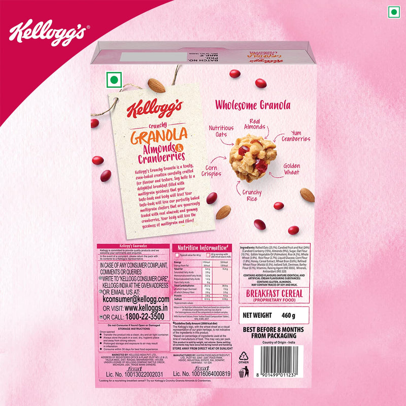 Kellogg's Crunchy Granola Almonds and Cranberries, 460 g | Breakfast Cereal | Multigrain Flakes