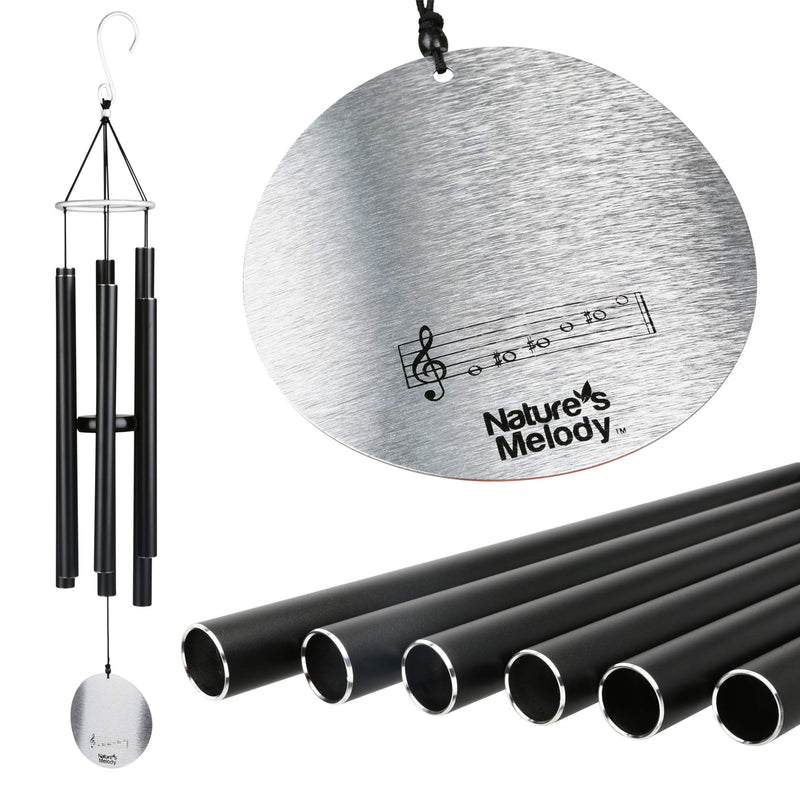 Natures Melody Nature's Melody AT28BK 28inch Aureole Tunes Windchime Black | Wind Chimes for Balcony Bedroom with Sweet Sound