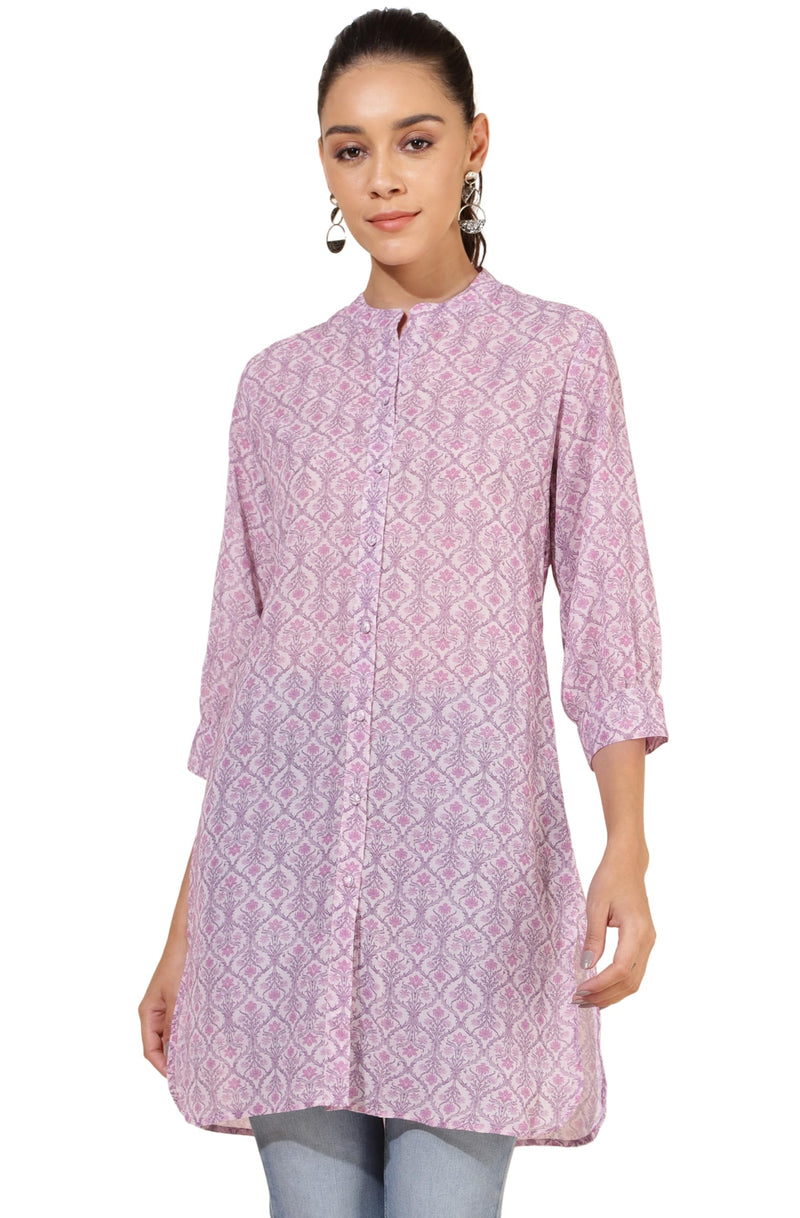 Janasya Women's Light Pink Georgette Floral Printed Regular Tunic(JNE4329-TU-M)