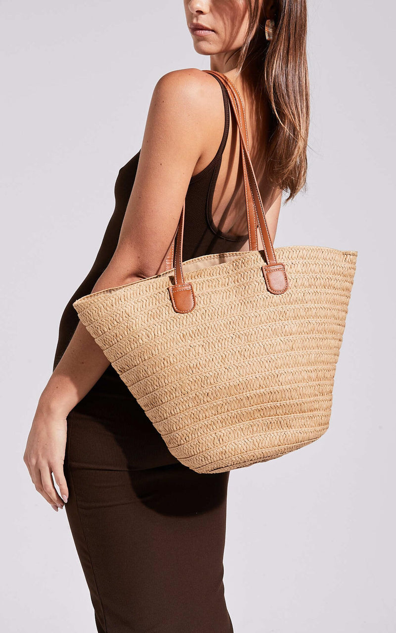 MAIRO LIFESTYLE Straw Wicker Handmade Boho Summer Beach Shoulder Bag (Classic Beige) (Brown 2)