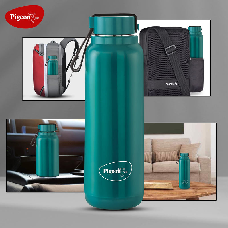 Pigeon by Stovekraft Radiant Insulated Stainless Steel Wide Mouth Bottle 600 ml Leak Proof, 24 hr Hot & Cold Thermos Flask (Blue)