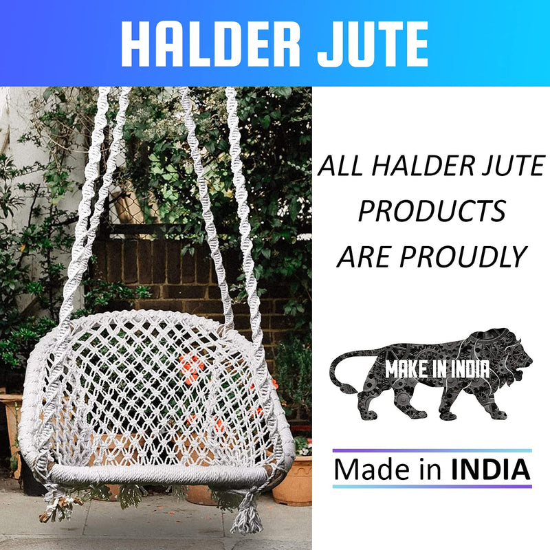 Halder Jute Regular Indoor Outdoor D Shape Hanging Swing Chair (Cotton, White, 150 * 65 * 72 cm)