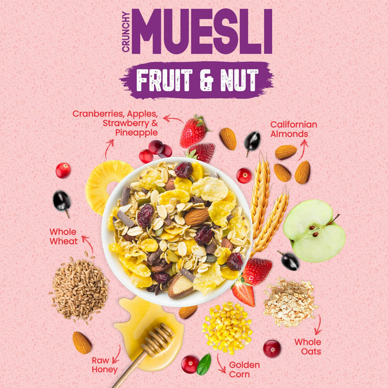 Lawrence Mills Crunchy Muesli 500gm Box, 85% Fruit Nuts & MultiGrains|Source of Protein & Fibre|Goodness of 6 Fruit & Nuts|WholeGrains Muesli|No TransFat|No Artificial Colors|Cholesterol Free Muesli