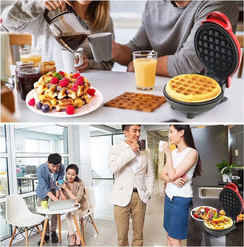 Kitchengenix's Mini Waffle Maker 4 Inch- 350 Watts: Stainless Steel Non-Stick Electric Iron Machine for Individual Belgian Waffles, Pan Cakes (Mini Waffle Maker + Waffles Recipe Book) (RED)