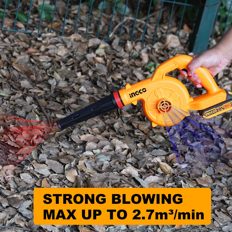 INGCO Cordless Leaf Blower with Battery & Charger, Portable Handheld Leaf Blower for Lawn Care, Dust Clean, Snow Blow