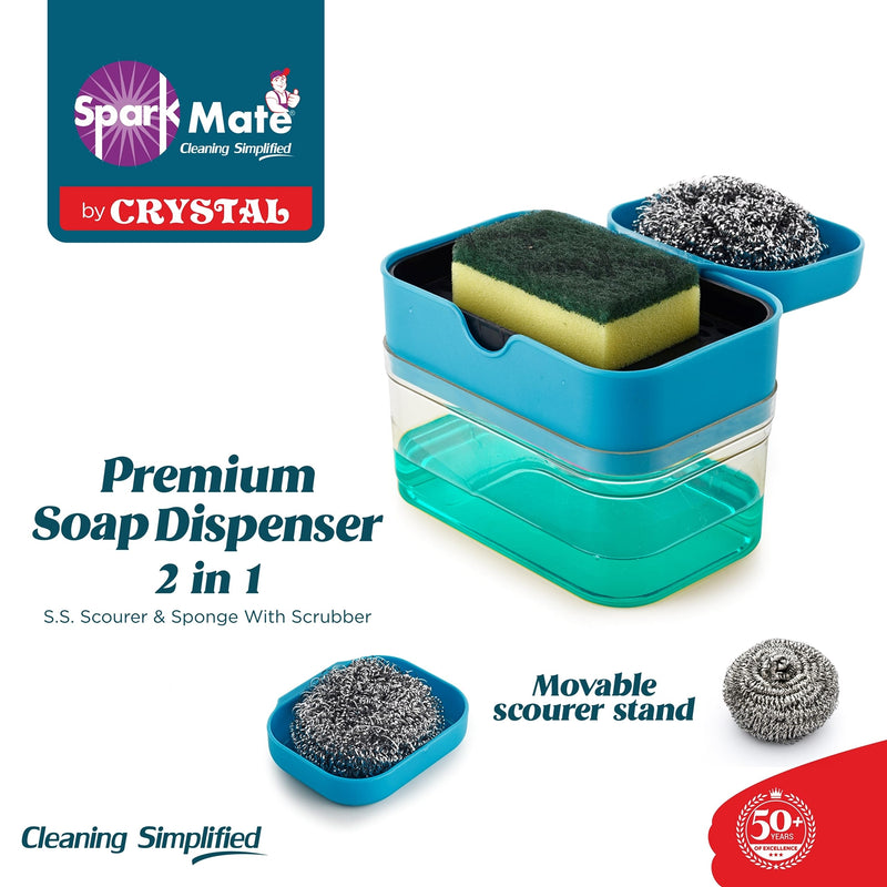 Sparkmate By Crystal Premium Soap Dispenser 2 in 1 - SS Scourer & Sponge with Scrubber