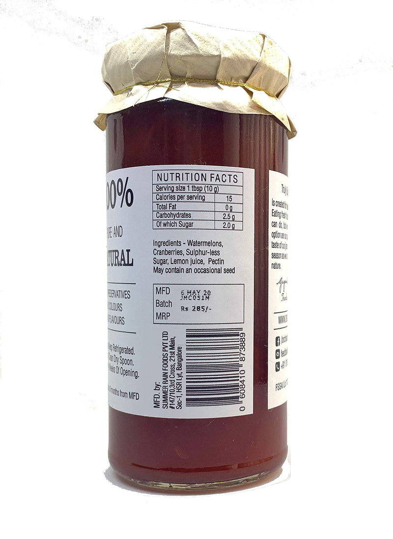 Orchard Lane 80% Fruit- Melon Cranberry Jam- Low-sugar - No Preservatives- Made with whole cranberries, High Nutrition | Healthy Jam for kids and adults | High Calcium, Zinc (3 mg per serving), Potassium (45 mg per serving) 280 gm