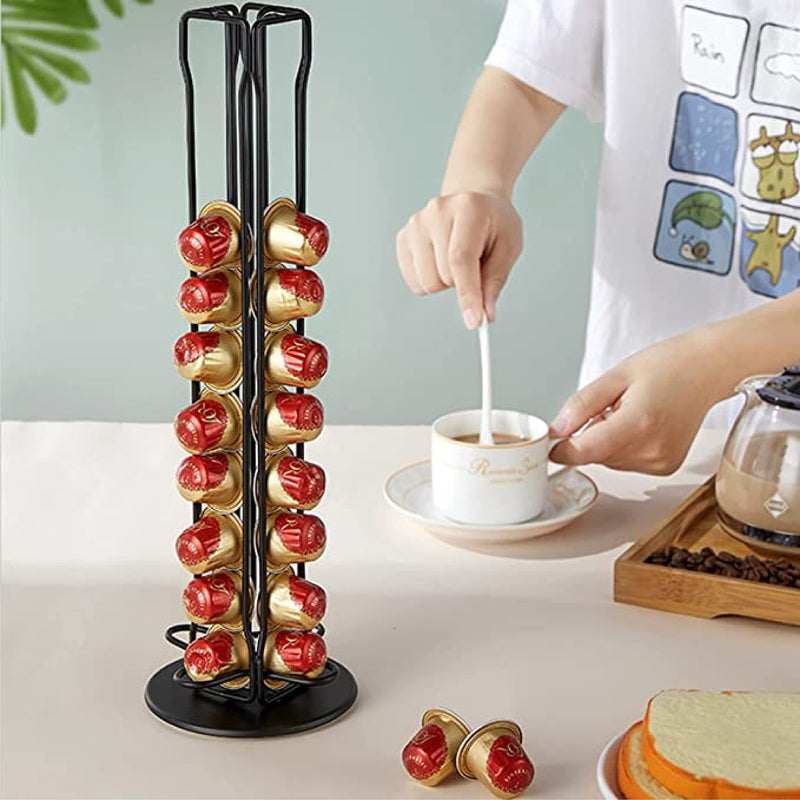 One Living Rotating Capsule Holder, Original Line Coffee Pod Storage Rack, 360 Degree Spinning Coffee Capsule Holder, Holds 40 Capsules, Ideal for Home Office Kitchen