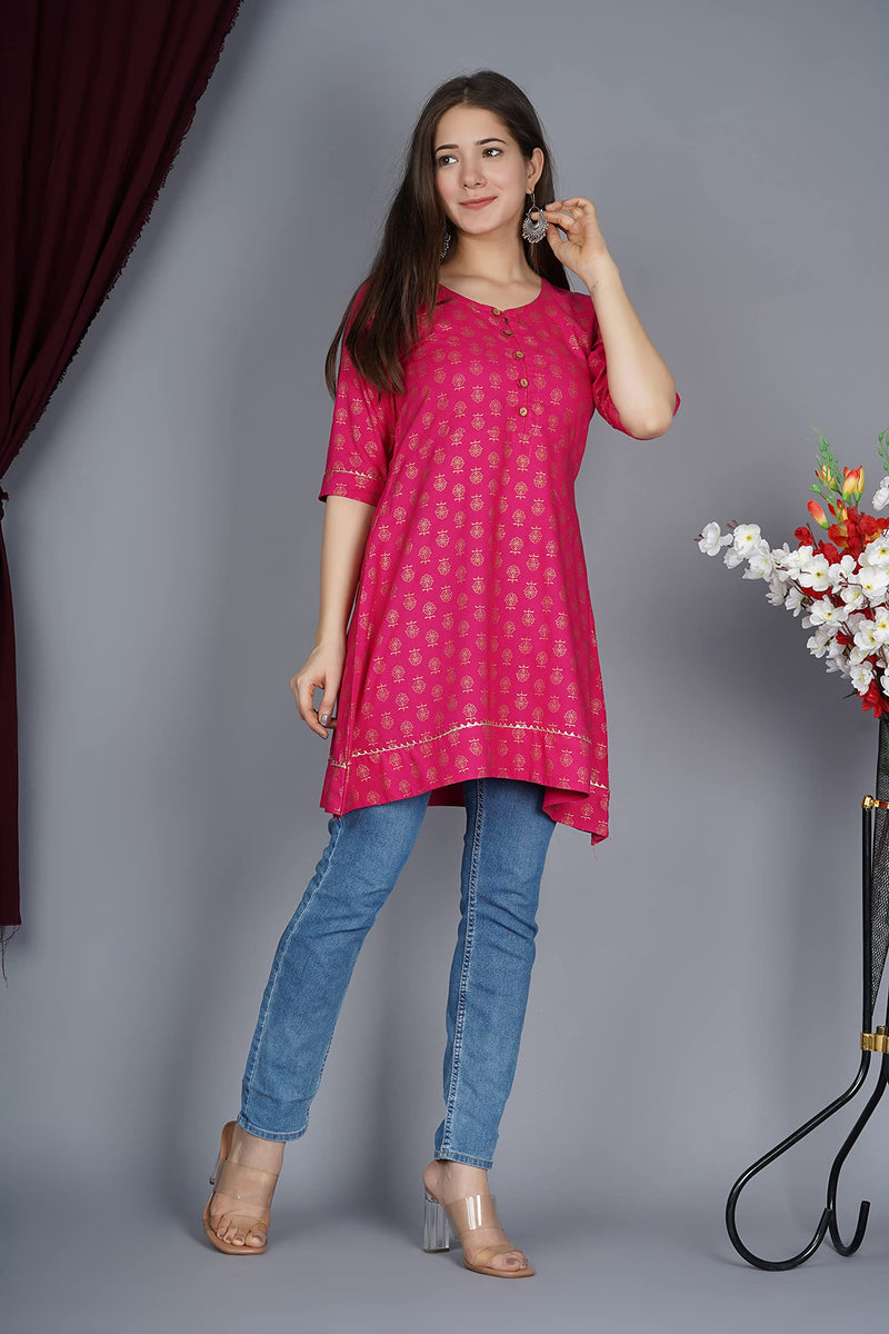 MEERA FAB Women's Cotton Regular Kurti (MF-175_Pink_Small)