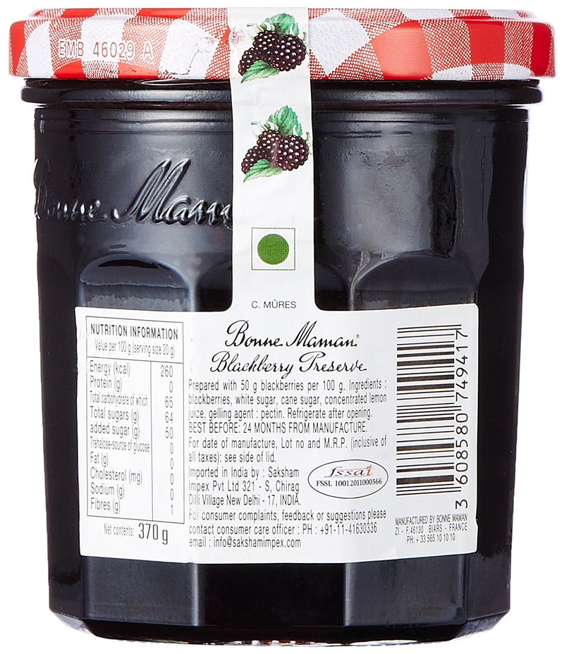 Bonne Maman Blackberry Preserve, Marmalade Fruit Jam, 13 oz ℮ 370 g