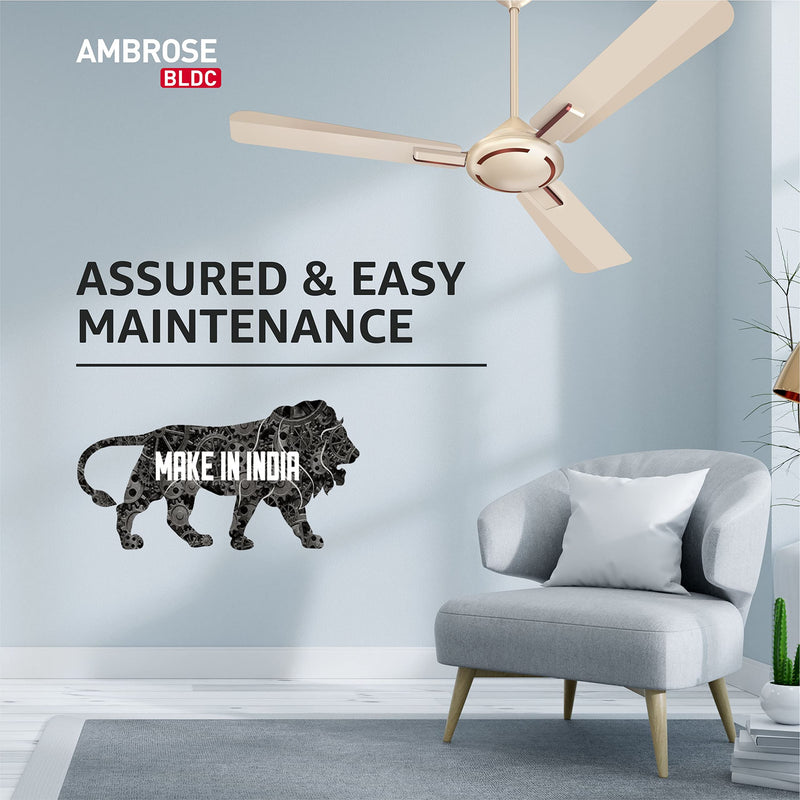 Havells Ambrose Decorative BLDC 1200mm Energy Saving with Remote Control 5 Star Ceiling Fan (Gold Mist Wood, Pack of 1)