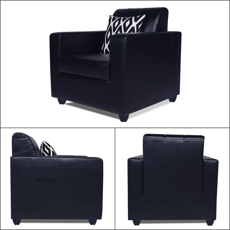 Adorn India Rio Highback Leatherette 5 Seater 3-1-1 Sofa Set (Black)