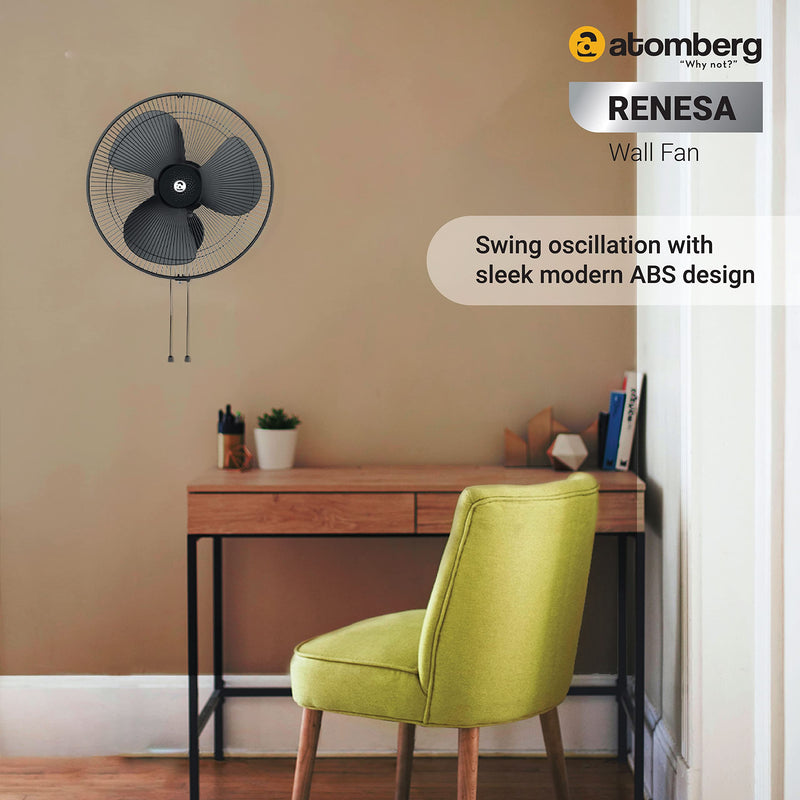 atomberg Renesa 400mm Wall Fan | Silent BLDC Fan | Remote with Timer & Sleep Control | 1+1 Year Warranty (Midnight Black)