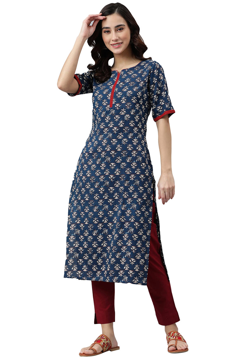 Janasya Women's Rayon Straight Kurta (JNE3748-KR_Blue_Large)