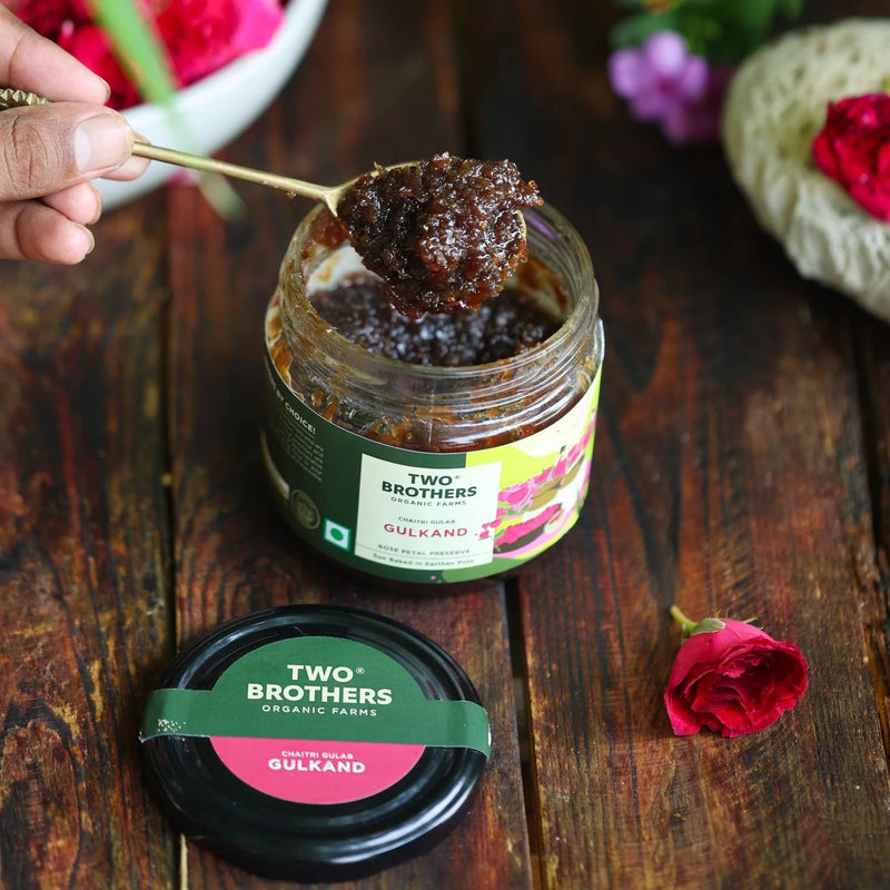 Two Brothers Organic Farms - Natural Gulkand | A Rose Petal Preserve | Sweetened Using Raw Honey | No Added Sugar | Rose Petal Jam (300G)