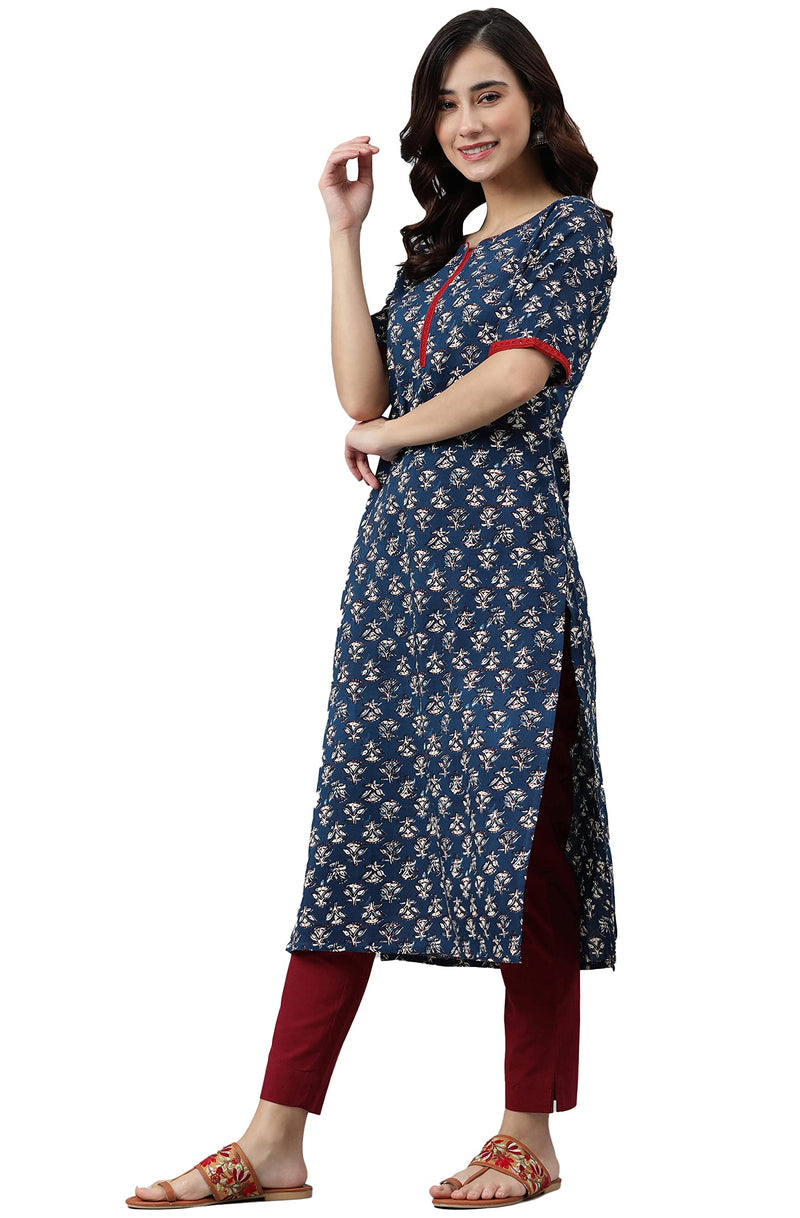 Janasya Women's Rayon Straight Kurta (JNE3748-KR_Blue_Large)