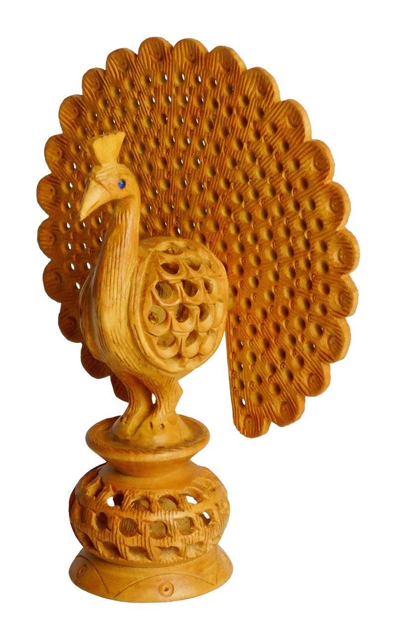 Sri Arundhathi Handicrafts Shivani Wooden Male Peacock (12 cm x 5 cm x 15 cm, Brown) Figurine, 1 Piece