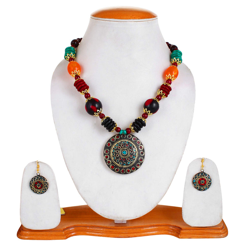 YouBella Jewellery set for Women Tibetan Pendant Necklace with Earrings for Women & Girls (Gift) Tribal Necklace Jewellery Beads Necklace