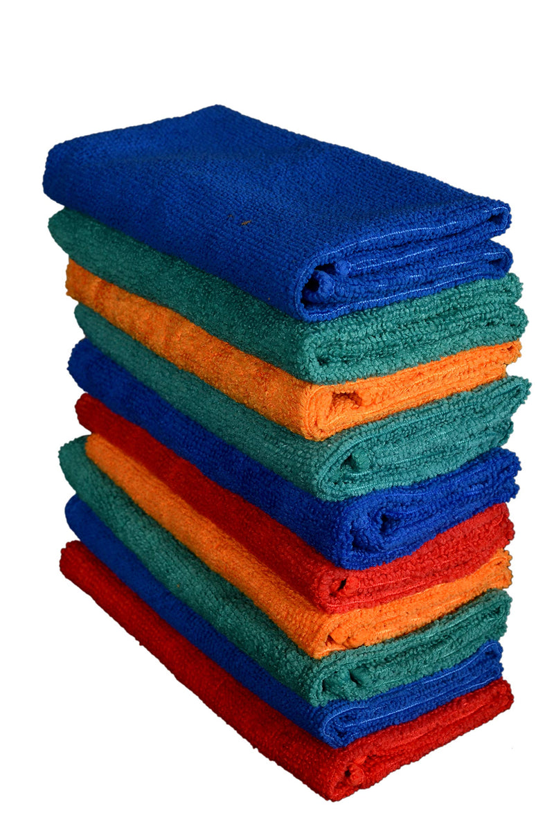 Sheen Microfiber Cleaning Cloth (30x35cm)- 270 GSM - Pack of 10, Multicolor