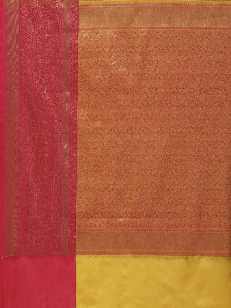 Meena Bazaar Zari Jaal Woven Cotton Saree With Blouse (Mustard)