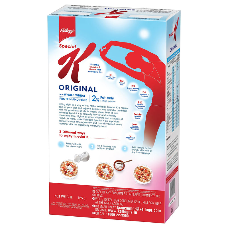 Kellogg's Special K Original 900g/935g with Whole Wheat | Only 2% Fat, Source of Protein & Fibre | Naturally Low Fat | Naturally Cholesterol Free | Ready To Eat Breakfast Cereal