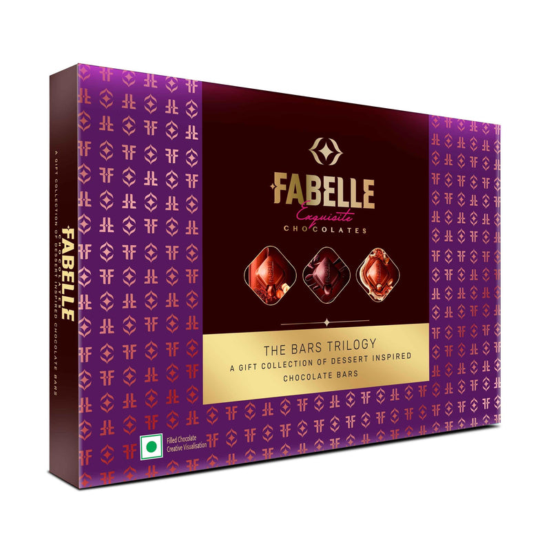 Fabelle The Bars Trilogy - Chocolate Pack, 3 Assorted Large Luxury Chocolate Bars, Premium Packaged Gift Chocolate Box, Centre-Filled Bars, Best Chocolate Gift, 388g