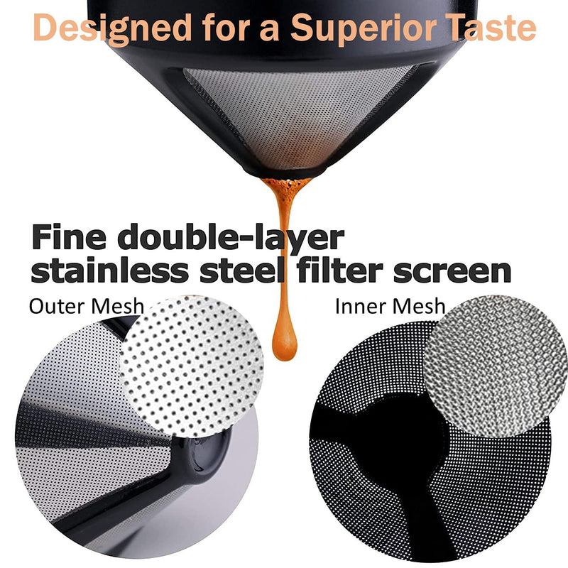 Filter Coffee Maker Double Mesh Pour Over Coffee Filter Food Grade Stainless Steel & Plastic Coffee Dripper 100% Paperless Maker Foldable to Fit Most Cup Keep Coffee Flavour Easy to Use and Clean