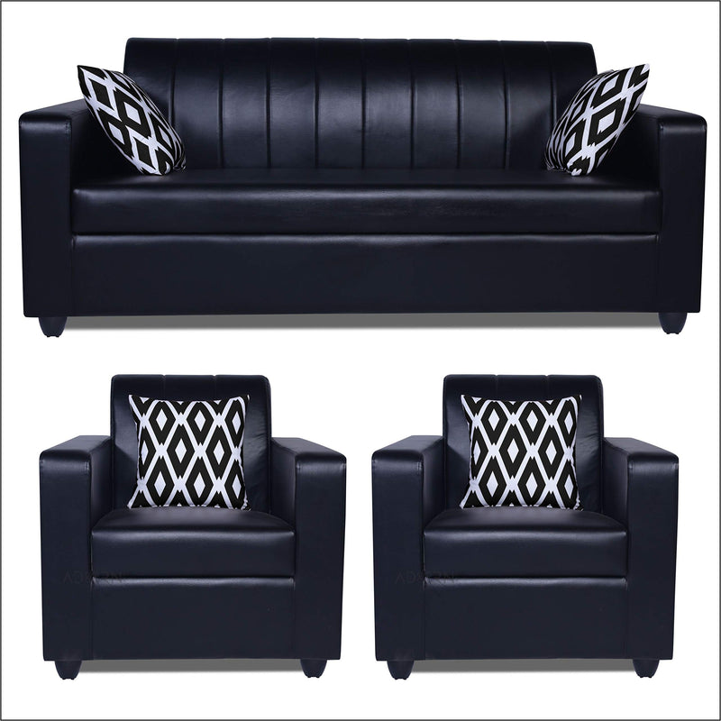 Adorn India Rio Highback Leatherette 5 Seater 3-1-1 Sofa Set (Black)