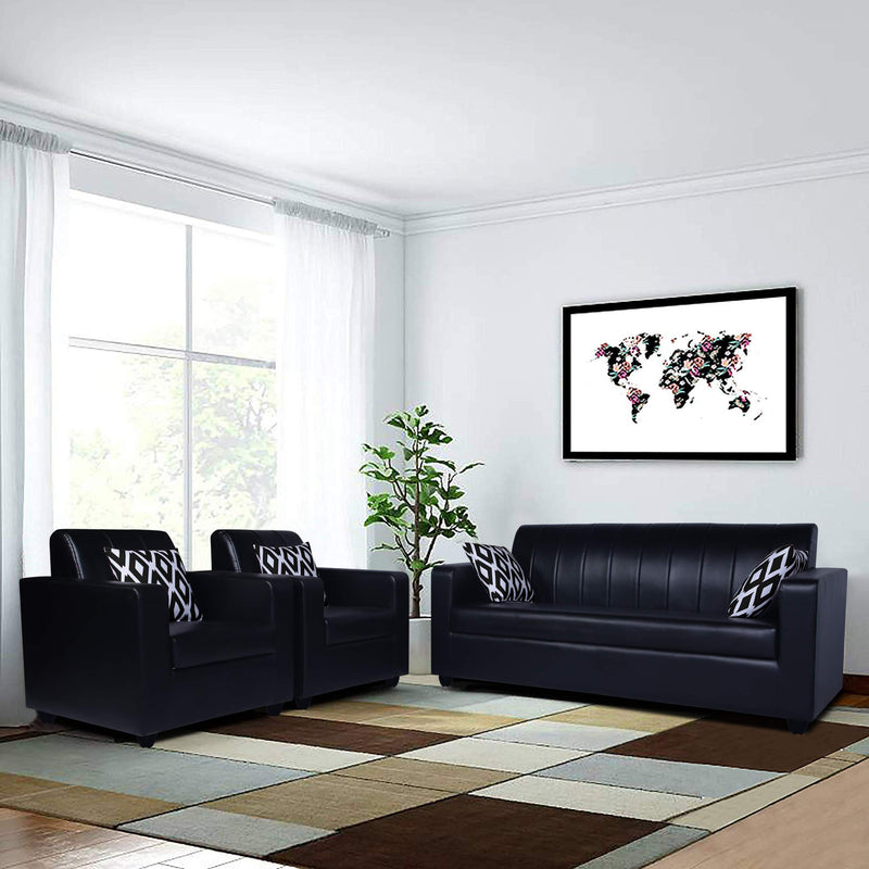 Adorn India Rio Highback Leatherette 5 Seater 3-1-1 Sofa Set (Black)