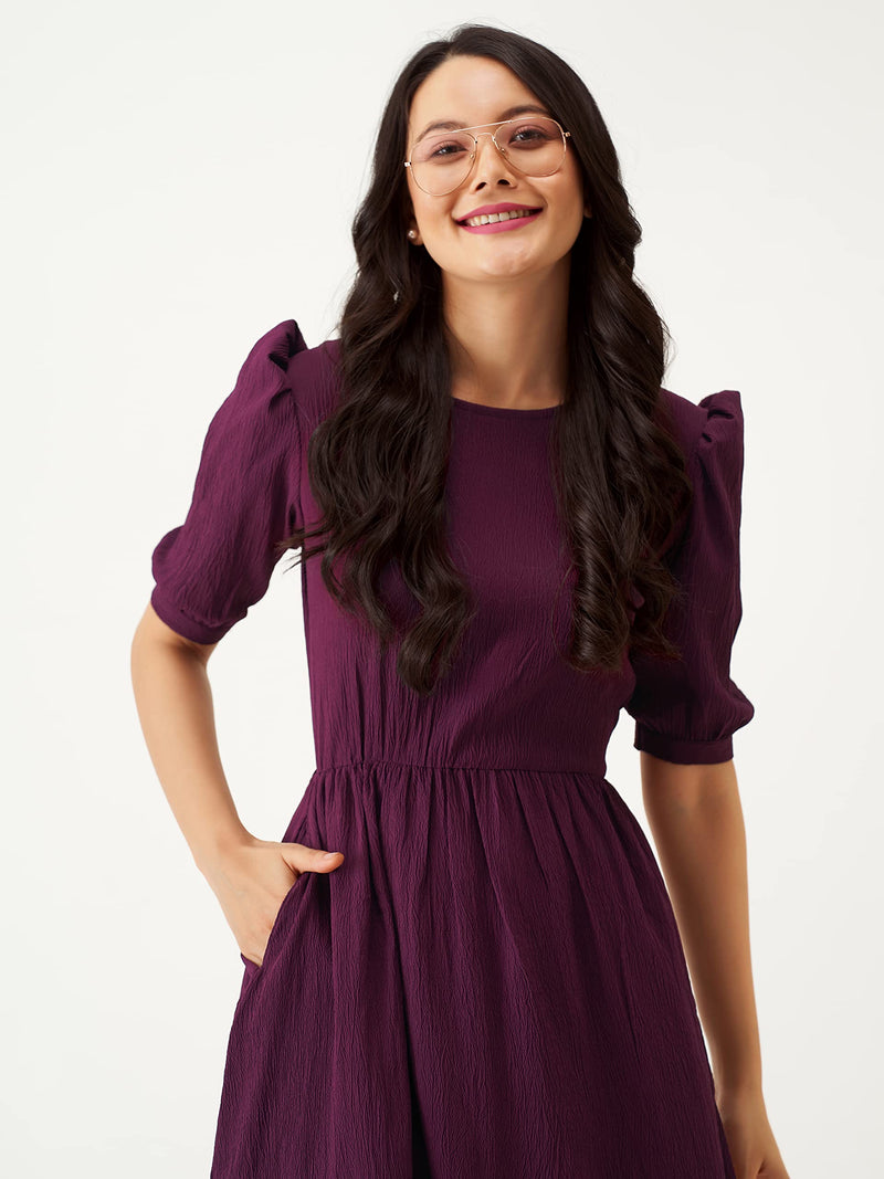AASK Women A-Line Purple Regular Fit Knee Length Dress_L