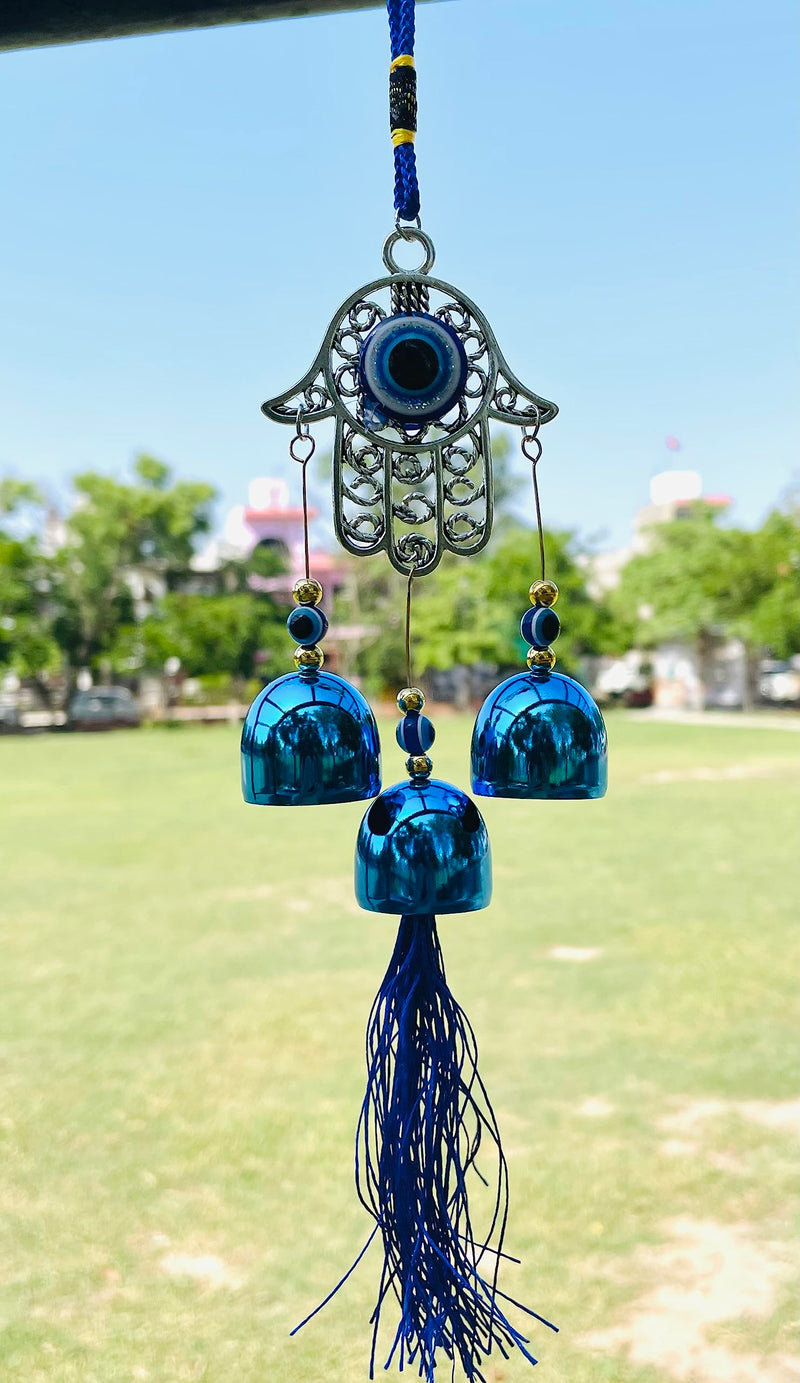 WS Evil Eye Wind Chime 3 Bells for Home & Office - Brings Positive Vibes & Removes Negative Energy | Evil Eye Wall Hanging | Evil Eye Wind Chime | Evil Eye 3 Bells