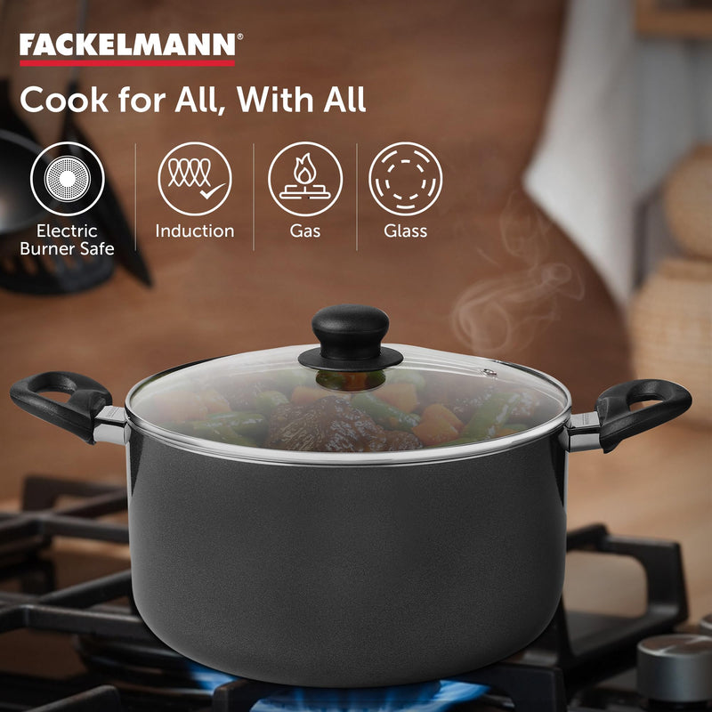 Fackelmann Quartz Nonstick Biryani Pot, Handi Casserole w Glass Lid 28Cm | Greblon German Technology | Non-Toxic PFOA & BPA-Free | Induction Base- All Stoves | Anti-Scratch, Cool Handle | Black