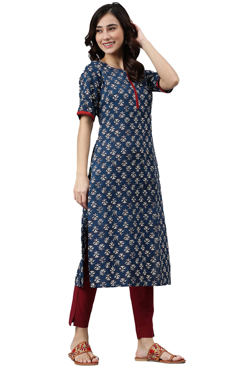 Janasya Women's Rayon Straight Kurta (JNE3748-KR_Blue_Large)