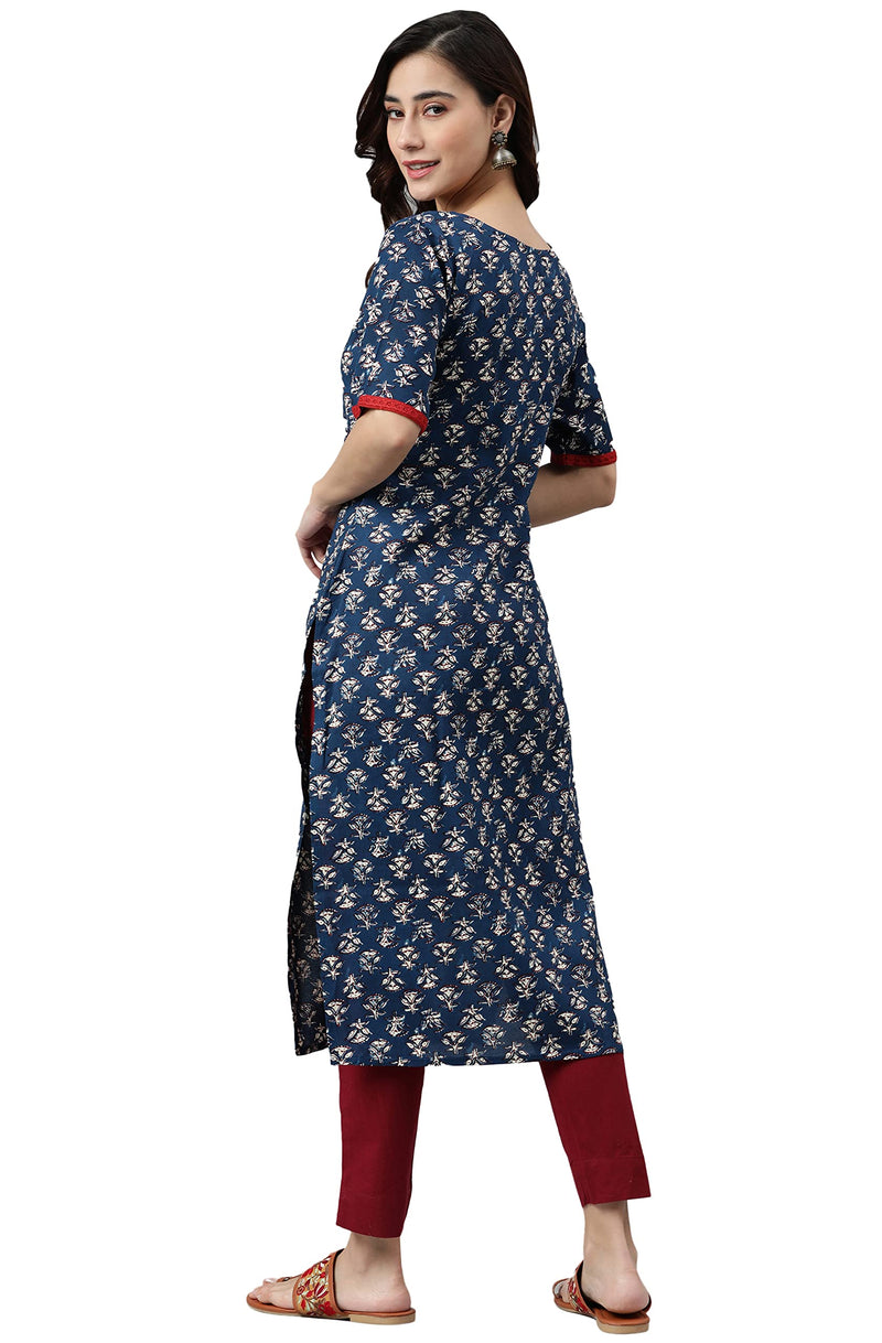 Janasya Women's Rayon Straight Kurta (JNE3748-KR_Blue_Large)