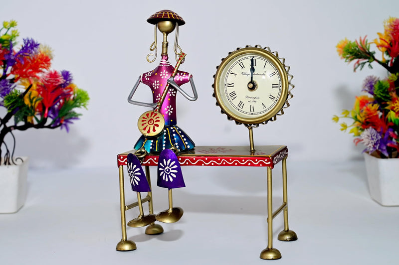 OBRA MIA Handpainted Metal and Iron Clock - Gift Craft Table Clock/Office Desk/Decorative Showpiece/Home Decor Items.