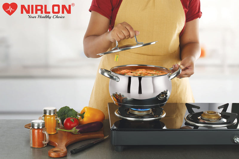 NIRLON Deluxe Series Stainless Steel Impact Bonded Tri Ply Bottom Induction Handi Casserole with Steel Lid, 18 cm / 2.9 litres, Dishwasher Safe | Flame Safe | Gas Stove Safe | Hot Plate Safe