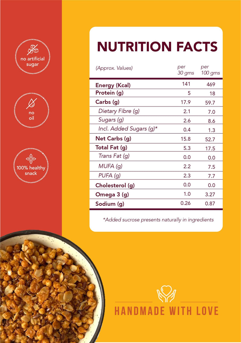 SnacQ Peanut Butter Granola | Delicious High Protein Breakfast Cereal | No Added Sugar, No Oil, No Preservatives | Tasty & Healthy Breakfast Cereal & Snack Gluten Free Peanut Butter Granola | 350 Grams (Pack of 1)