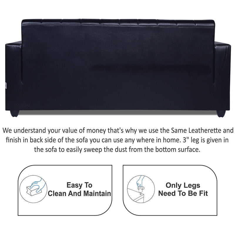 Adorn India Rio Highback Leatherette 5 Seater 3-1-1 Sofa Set (Black)