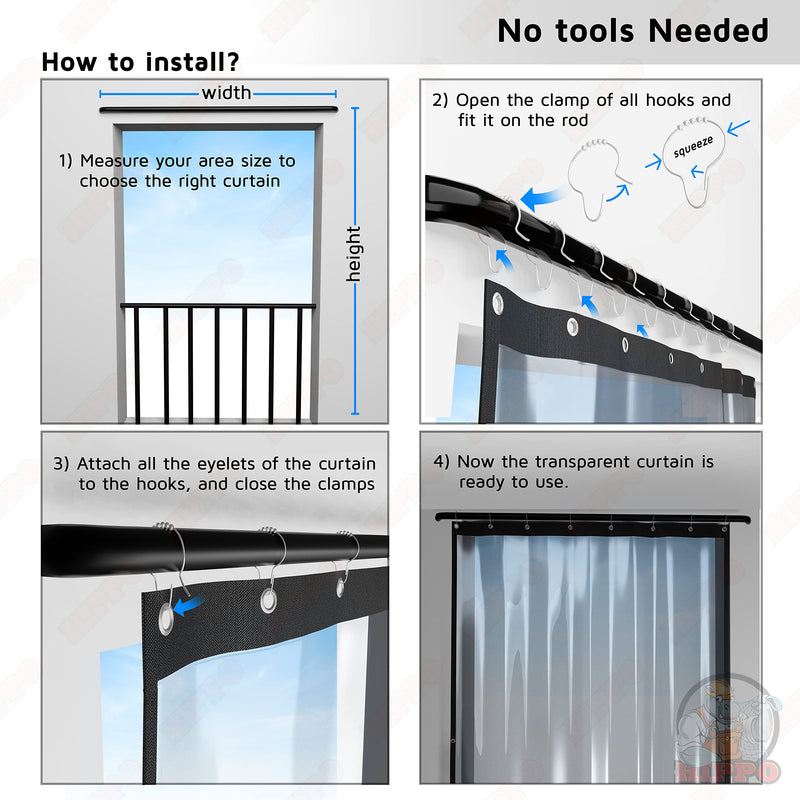 HIPPO - Outdoor Transparent PVC Waterproof Curtain with Rust-Proof Eyelet for Balcony for All Seasons, AC, Dust & Wind Protection (4.5FTX8FT, Pack of 2)