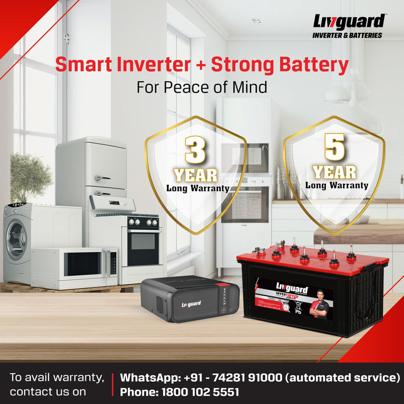 Livguard LGS1100i | 900 VA/12V Inverter | IT 1560STJ 150 Ah Battery | 60 Months Warranty | Inverter and Battery Combo for Home and Office | Free Installation