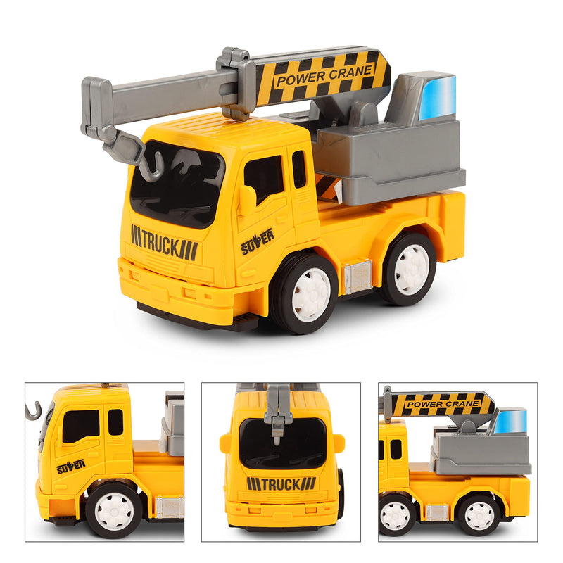 TOYZONE Friction Powered Mini Truck Series | Made in India | Friction Powered Toy | Unbreakable City Service Truck | Pull Back | Push & Go Crawling Toys (Contruction Vehicle Crane)