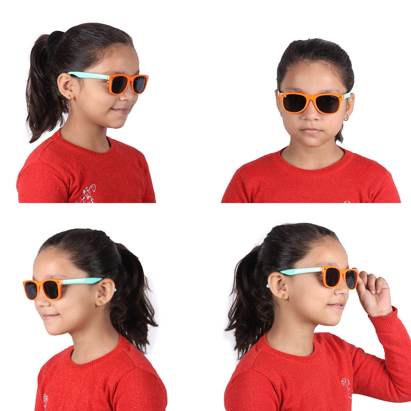 ROZIOR Unisex Child Kid'S Rectangular Polarization Sunglasses Orange Frame, Smoke Black Lens (Small) - Pack Of 1