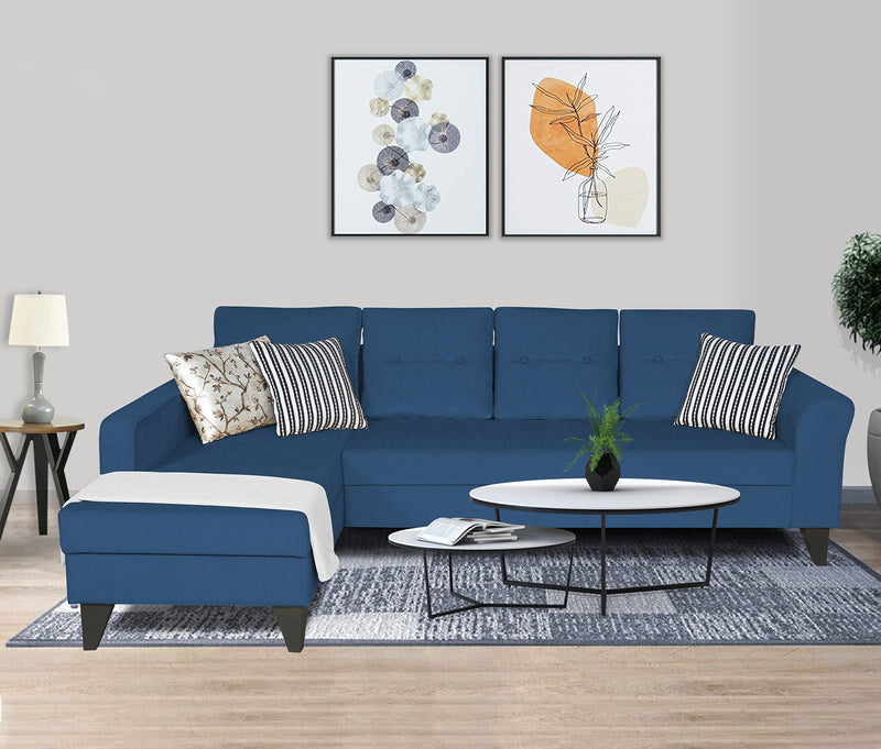 Adorn India Maddox Tufted L Shape 5 Seater Sofa Set - Left Hand Side (Blue) (Chenille Polyester)